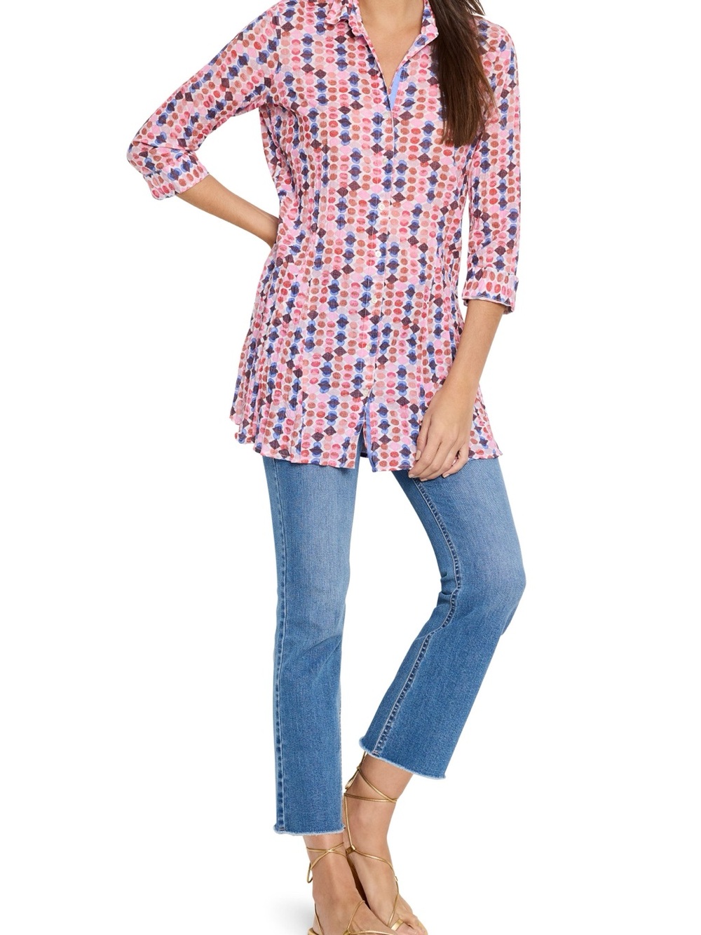 NEW Nic+Zoe Long Crinkle Shirt Pink Purple Longline Button Down Shirt